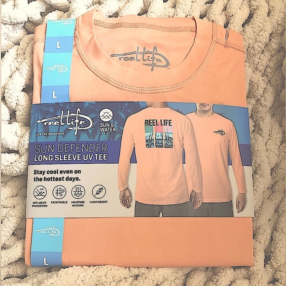 REEL LIFE Sun Defender UV Protection Men’s Long Sleeve Shirt Fishing Beach - Picture 3 of 4